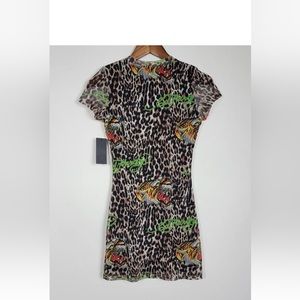 Ed Hardy Women's Size Medium POWER MESH TIGER LEOPARD DRESS